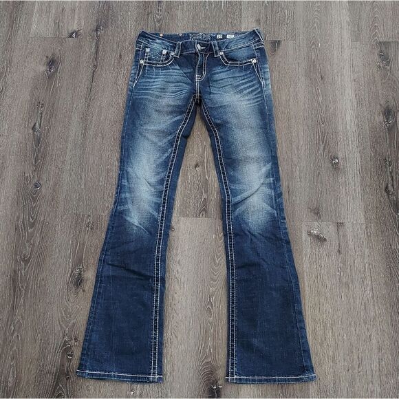 Miss Me Blue Flare Wide Leg Jeans with Distressed Details - Picture 2 of 12